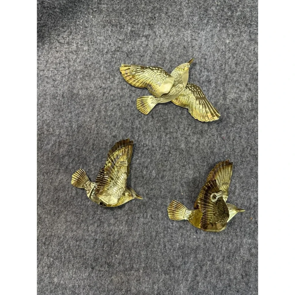 Set‎ of 3 Brass Flying Birds Wall Decor Metal Sculptures Swallow Trio Embossed